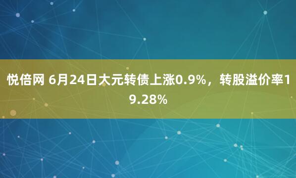 悦倍网 6月24日大元转债上涨0.9%，转股溢价率19.28%